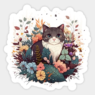 Cat in Floral Ornament, Love Cats Sticker